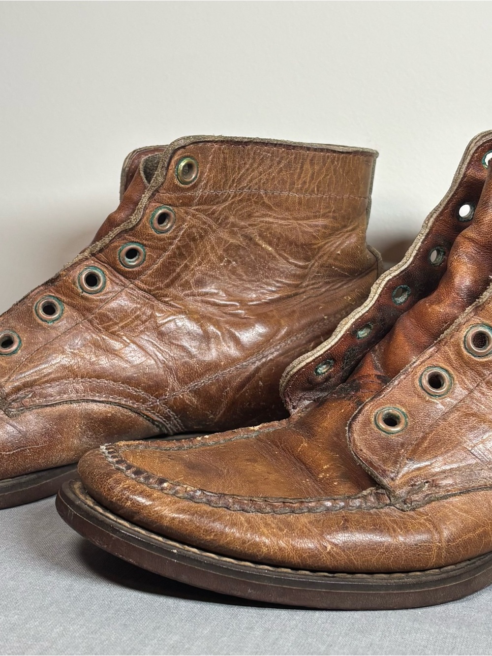 Vintage Brown Leather Moc Toe Ankle Boots – USA Made – Rugged Workwear – Men’s